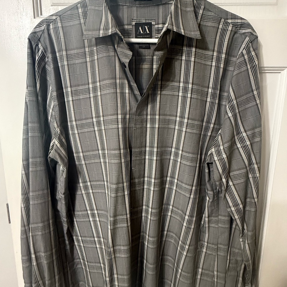 Armani Exchange Men's Black and White Plaid Shirt